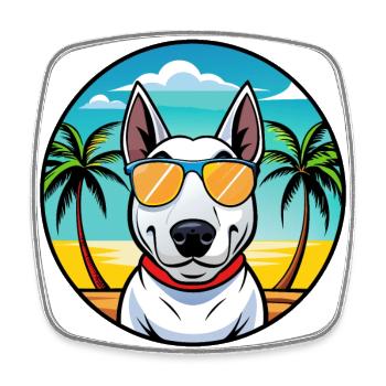 Bull Terrier Dog Breed Cartoon Sunglasses Beach - Square fridge magnet - white - Front