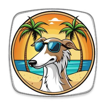 Borzoi Dog Breed Cartoon Sunglasses Beach - Square fridge magnet - white - Front