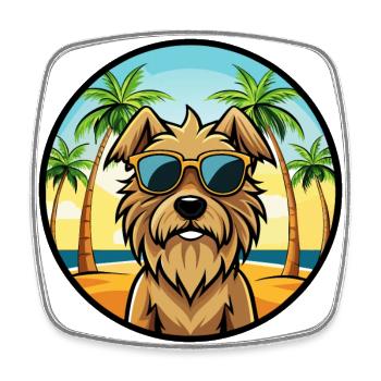 Briard Dog Breed Cartoon Sunglasses Beach - Square fridge magnet - white - Front