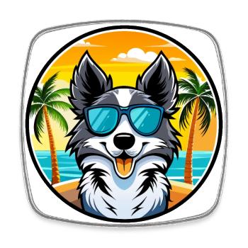 Border Collie Hunderasse Cartoon Sonnenbrille Strand - Viereckiger Kühlschrankmagnet - Weiß - Vorne
