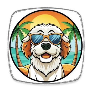 Clumber Spaniel Hunderasse Cartoon Sonnenbrille Strand - Viereckiger Kühlschrankmagnet - Weiß - Vorne
