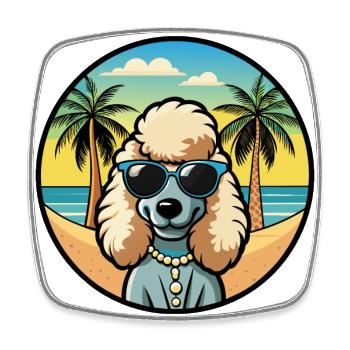 Corded Poodle Dog Breed Cartoon Sunglasses Beach - Square fridge magnet - white - Front