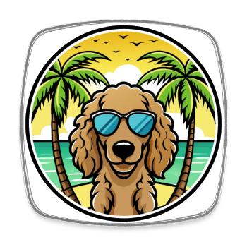Retriever à poil bouclé race de chien dessin animé plage - Magnet carré - blanc - Devant