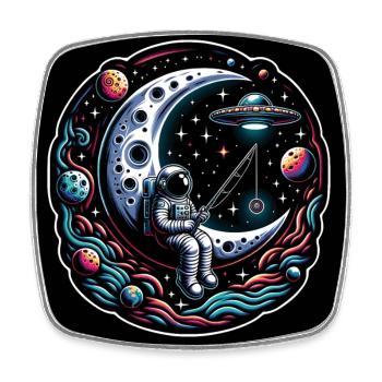 Un astronaute est assis sur le croissant de lune et pêche - Magnet carré - blanc - Devant