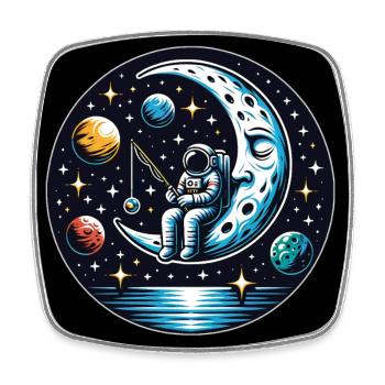 Astronaut sitzt auf Mond und angelt - Viereckiger Kühlschrankmagnet - Weiß - Vorne