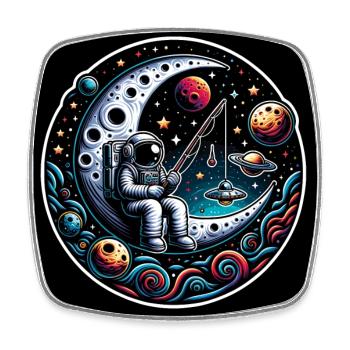 Un astronaute s’assoit sur la lune et pêche - Magnet carré - blanc - Devant