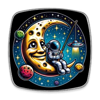 Un astronaute s’assoit sur la lune et pêche - Magnet carré - blanc - Devant