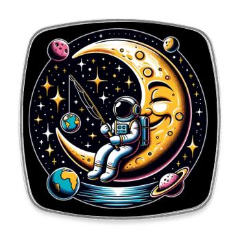 Un astronaute s’assoit sur la lune et pêche - Magnet carré - blanc - Devant