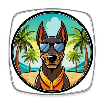 Doberman Chien Race Dessin Animé Lunettes De Soleil Plage - Magnet carré - blanc - Devant