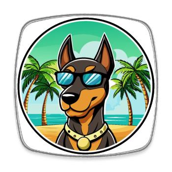Doberman Pinscher Chien Race Dessin Animé Lunettes De Soleil Plage - Magnet carré - blanc - Devant