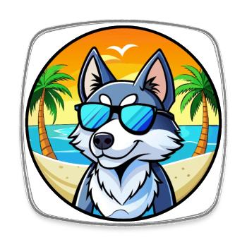 Husky Chien Race Dessin Animé Lunettes De Soleil Plage - Magnet carré - blanc - Devant