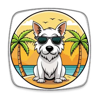 English White Terrier Dog Breed Cartoon Sunglasses - Square fridge magnet - white - Front