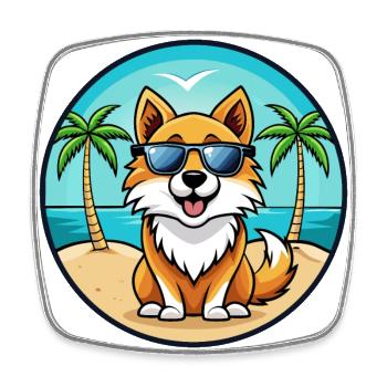 Icelandic Sheepdog Breed Cartoon Sunglasses Beach - Square fridge magnet - white - Front