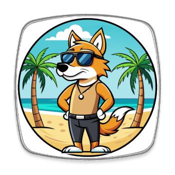 English Foxhound Dog Breed Cartoon Sunglass Beach - Square fridge magnet - white - Front