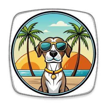 French Gascony Pointer Dog Breed Cartoon Beach - Square fridge magnet - white - Front