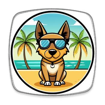 Lancashire Heeler Dog Breed Cartoon Sunglass Beach - Square fridge magnet - white - Front