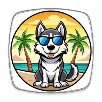 Labrador Husky Chien Race Dessin Animé Lunettes De Soleil Plage - Magnet carré - blanc - Devant