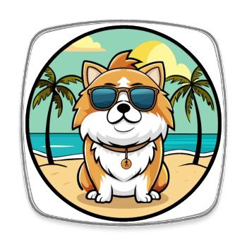 Japanese Chin Dog Breed Cartoon Sunglasses Beach - Square fridge magnet - white - Front