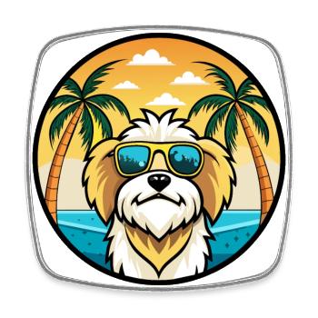 Lhasa Apso Hunderasse Cartoon Sonnenbrille Strand - Viereckiger Kühlschrankmagnet - Weiß - Vorne
