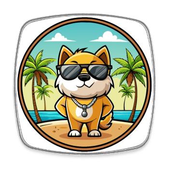 Milieu Asiatique Ovtcharka Chien Race Dessin Animé Plage - Magnet carré - blanc - Devant