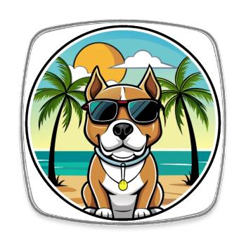 Pitbull Chien Race Dessin Animé Lunettes de Soleil Plage - Magnet carré - blanc - Devant