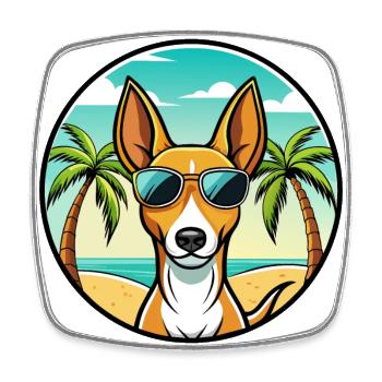 Podenco Canario Dog Breed Cartoon Sunglasses Beach - Square fridge magnet - white - Front