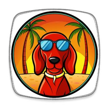 Redbone Coonhound Dog Breed Cartoon Sunglass Beach - Square fridge magnet - white - Front