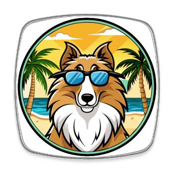 Rough Collie Dog Breed Cartoon Sunglasses Beach - Square fridge magnet - white - Front