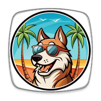 Russian Hound Dog Breed Cartoon Sunglasses Beach - Square fridge magnet - white - Front