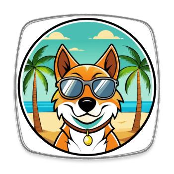 Russian Harlequin Hound Dog Breed Cartoon Beach - Square fridge magnet - white - Front