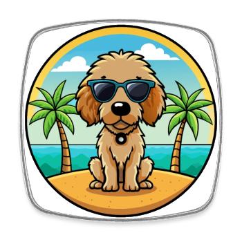 Spanish Water Dog Breed Cartoon Sunglasses Beach - Square fridge magnet - white - Front