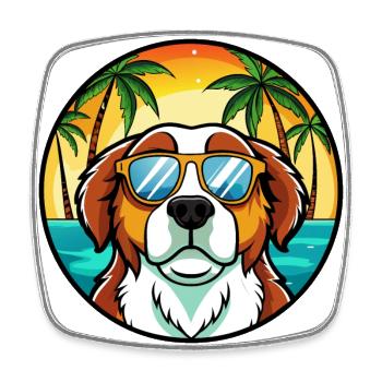 Saint Bernard Dog Breed Cartoon Sunglasses Beach - Square fridge magnet - white - Front