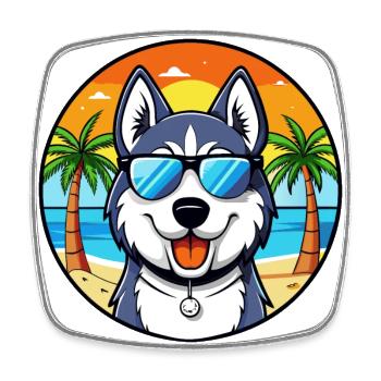 Siberian Husky Chien Race Dessin Animé Lunettes De Soleil Plage - Magnet carré - blanc - Devant