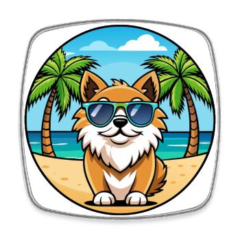 Tibetischer Spaniel Hund Rasse Cartoon Sonnenbrille Strand - Viereckiger Kühlschrankmagnet - Weiß - Vorne