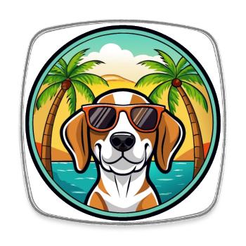 Treeing Walker Coonhound Dog Breed Cartoon Beach - Square fridge magnet - white - Front