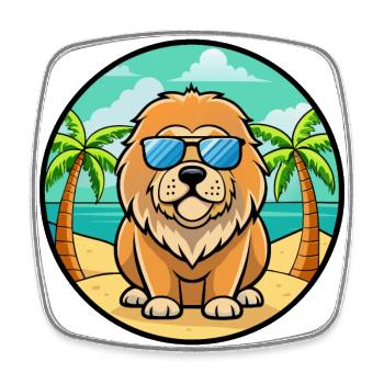 Tibetische Dogge Hunderasse Cartoon Sonnenbrille Strand - Viereckiger Kühlschrankmagnet - Weiß - Vorne