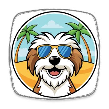 Tibet Terrier Hund Rasse Cartoon Sonnenbrille Strand - Viereckiger Kühlschrankmagnet - Weiß - Vorne