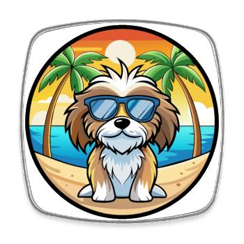 Tibetische Kyi Apso Hunderasse Cartoon Sonnenbrille Strand - Viereckiger Kühlschrankmagnet - Weiß - Vorne