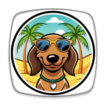 Teckel de Westphalie Race De Chien Dessin Animé Plage - Magnet carré - blanc - Devant