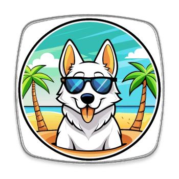 White Shepherd Dog Breed Cartoon Sunglasses Beach - Square fridge magnet - white - Front