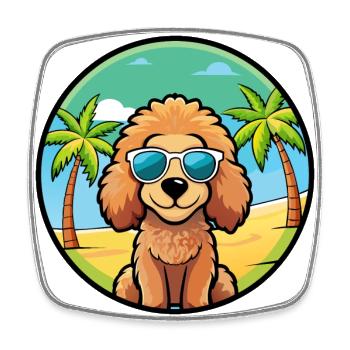 Toy Poodle Dog Breed Cartoon Sunglasses Beach - Square fridge magnet - white - Front