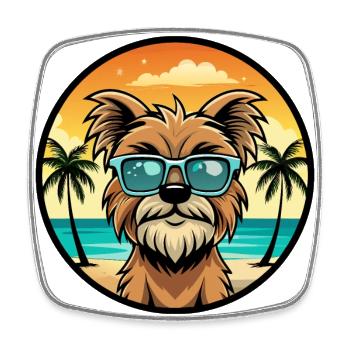 Affenpinscher Dog Breed Cartoon Sunglasses Beach - Square fridge magnet - white - Front