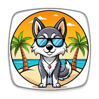 Alaskan Klee Kai Chien Race Dessin Animé Lunettes De Soleil Plage - Magnet carré - blanc - Devant