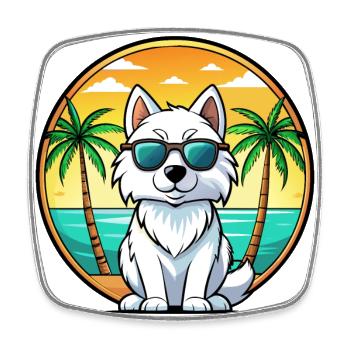 Lunettes de soleil de dessin animé de race de chien esquimau américain plage - Magnet carré - blanc - Devant