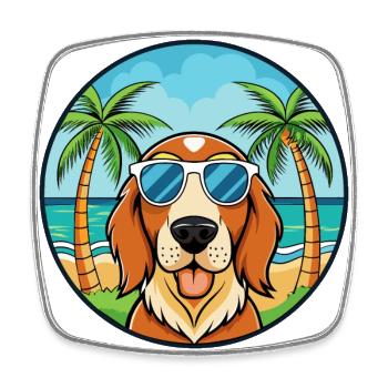 Basset Fauve De Bretagne Dog Breed Cartoon Beach - Square fridge magnet - white - Front