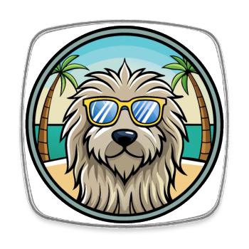 Bergamasco Dog Breed Cartoon Sunglasses Beach - Square fridge magnet - white - Front