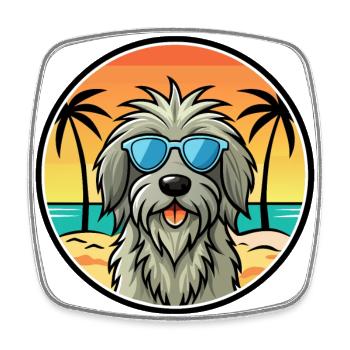 Bergamasco Shepherd Dog Breed Cartoon Sunglasses - Square fridge magnet - white - Front