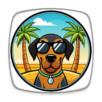 Black And Tan Coonhound Dog Breed Cartoon Beach - Square fridge magnet - white - Front