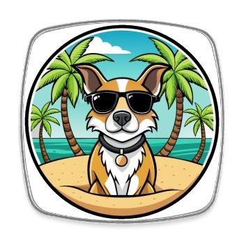 Braque Auvergne Dog Breed Cartoon Sunglasses Beach - Square fridge magnet - white - Front