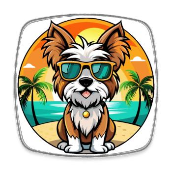 Biewer Terrier Dog Breed Cartoon Sunglasses Beach - Square fridge magnet - white - Front